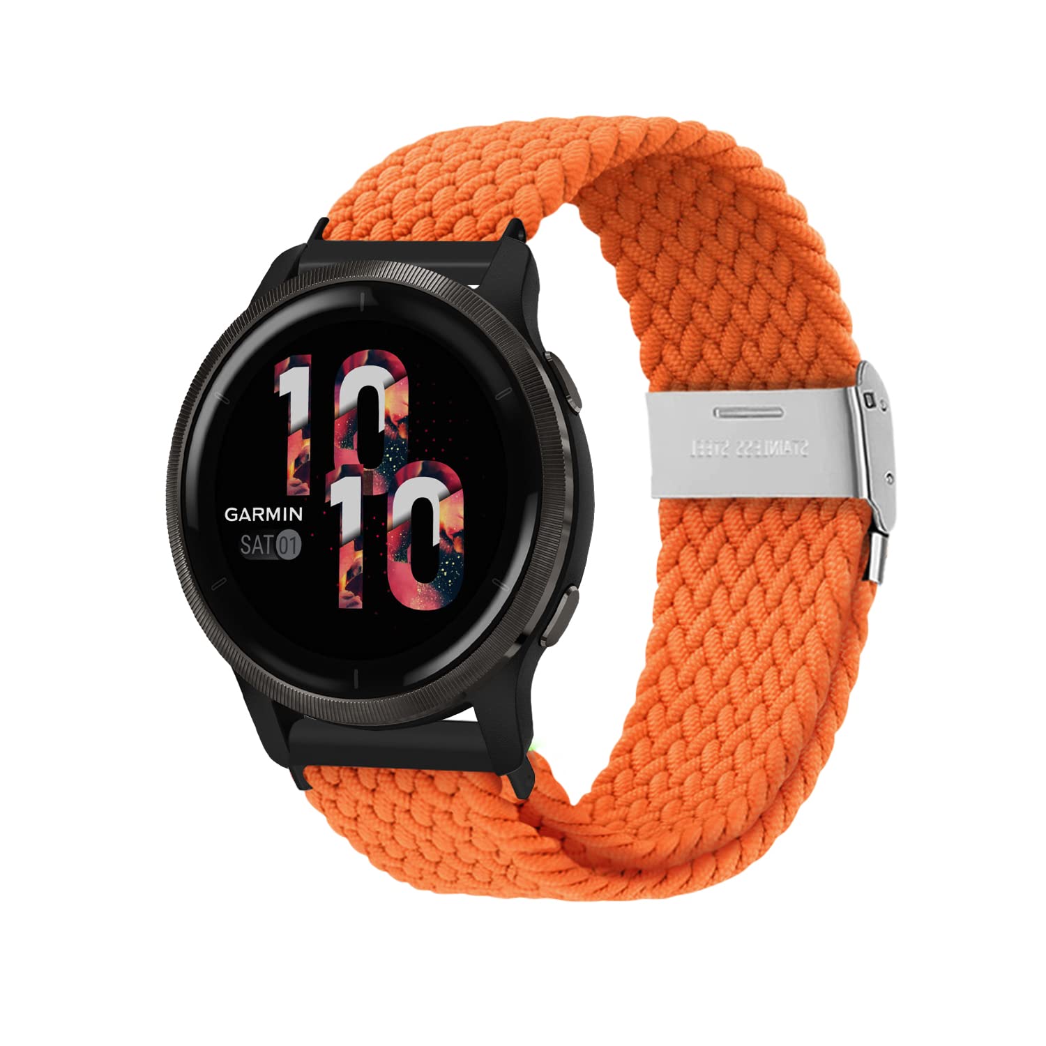 Niboow 22mm Strap for Garmin Venu 3/Venu 2/Vivoactive 4/Forerunner 265/Forerunner 255/Forerunner 255 Music, Elastic Nylon Watch Bands for Huawei Watch GT 4 46mm/Watch 4/Watch 4 Pro - Orange — image 1