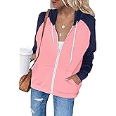 EZBELLE Women's Color Block Zip Up Hoodie Sweatshirt Casual Long Sleeve Jacket Sweater with Pockets