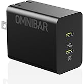 Omnibar 45W Dual USB C Charger, iPhone 17/16/15 Charger Fast Charging Block, Foldable PD3.0 PPS USB C Wall Charger, Compact Power Adapter for Samsung S25/S24/S23, iPad, AirPods, Speakers, DJI, Black