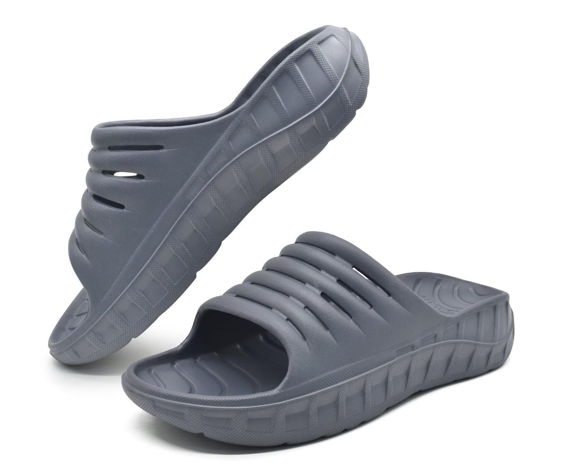 Photo 1 of GPOS Mens Sport Recovery Sandals Plantar Fasciitis Arch Support Thick Cushion Slides Sandals Lightweight Comfort Orthotic Open Toe Slippers AllGrey Size 10