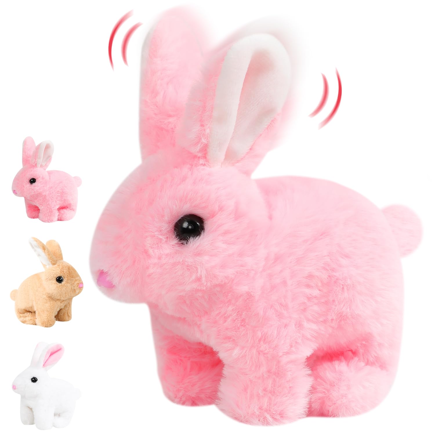 Vizela Bunby Realistic Rabbit Toy,Easter Realistic Rabbit Toys,Realistic Bunny Can Walk and Talk,7'' Interactive Plush Bunny,Hops,Twitches & Wiggles Ears,Lifelike Movements,Easter Gift(Pink)