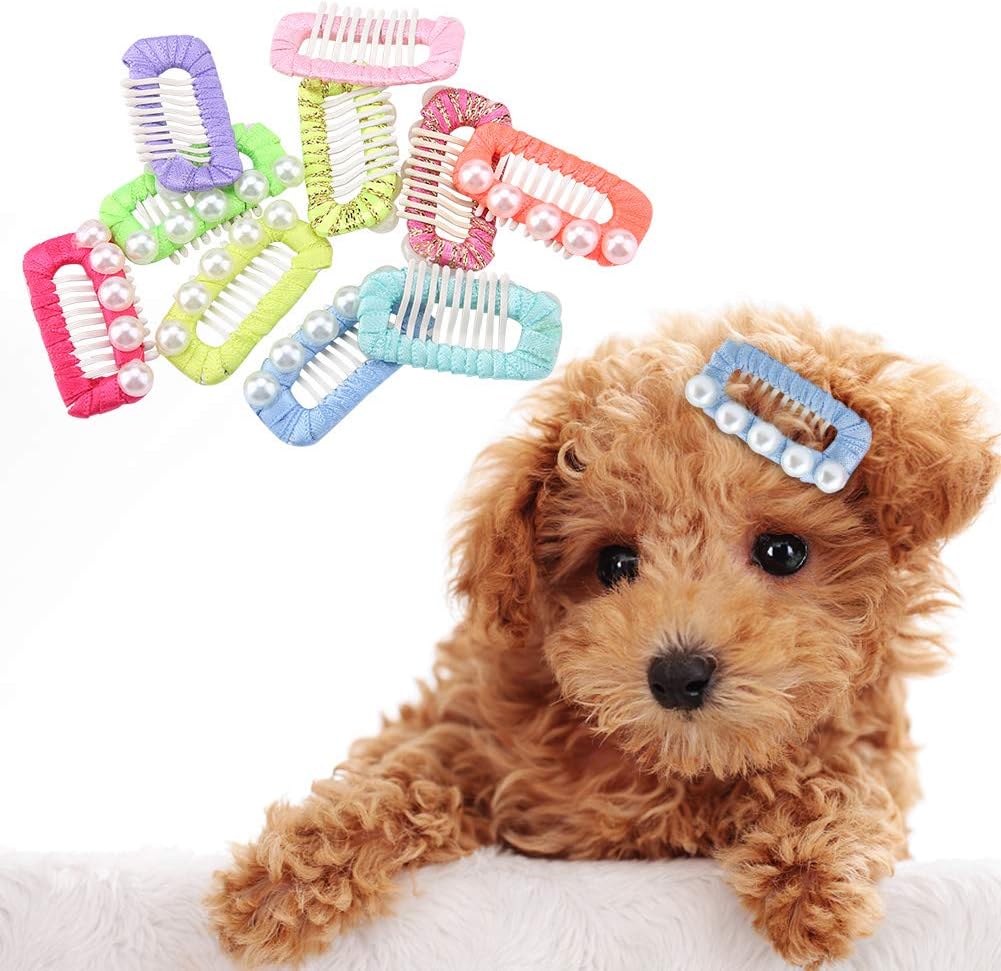 Pssopp 10Pcs Shiny Faux Pearl Dog and Cat Hair Clips Bows Cute Pet Hair Accessories for Grooming Headwear Headdress - Image 4
