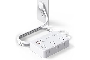 JCBLAON Flat Plug Power Strip Surge Protector, 5ft Ultra Thin Extension Cord with 4 USB Wall Charger(2 USB C Port), 6 Widely-Spaced Outlets Power Strip Compact for Travel, Office, Dorm Room Essentials (White)