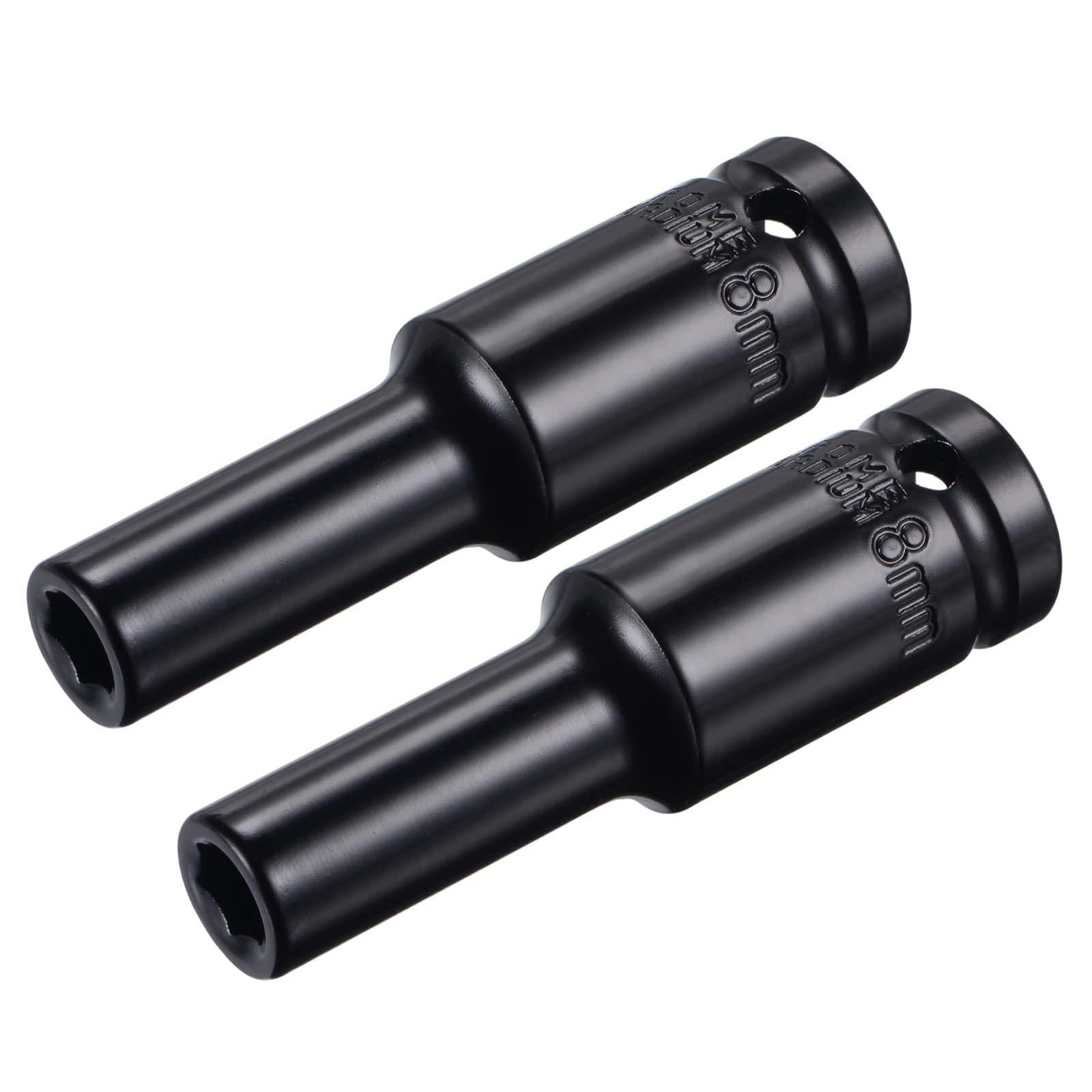 TA-VIGOR 2Pcs Deep Impact Socket, 1/2 Inch Drive by 8mm Deep Impact Socket, Heat-Treated CR-V Steel 8mm Socket, 1/2 Drive with 78mm Length 6-Point Socket for Home Car Repair