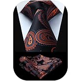HISDERN Mens Ties Paisley Tie and Pocket Square Woven Classic Floral Mens Necktie Handkerchief Set for Wedding Party