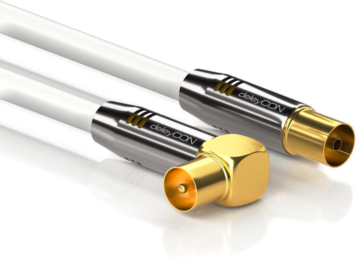 deleyCON 3.0m (9.84 ft.) TV Antenna Cable Coaxial Cable Gold-plated connector 1x 90° angle 1x straight Metal Connector UltraHD FullHD HDTV - Image 3