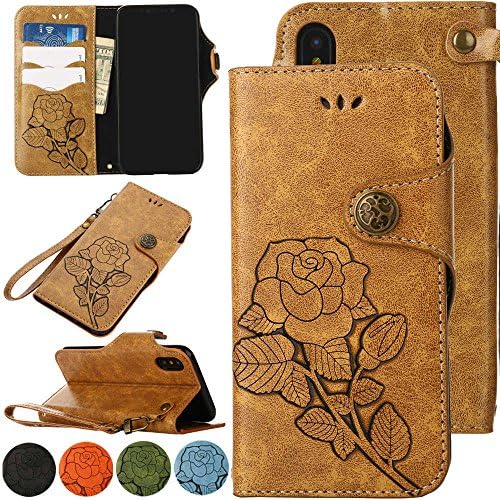 5.8inch iPhone X Flip Wallet Cell Phone Case Cover, 2017 New Design Relief Flower Apple iPhone Ten (10) Luxury Leather Magnetic with Card Pocket and Stand for Case iPHONEX (Brown)