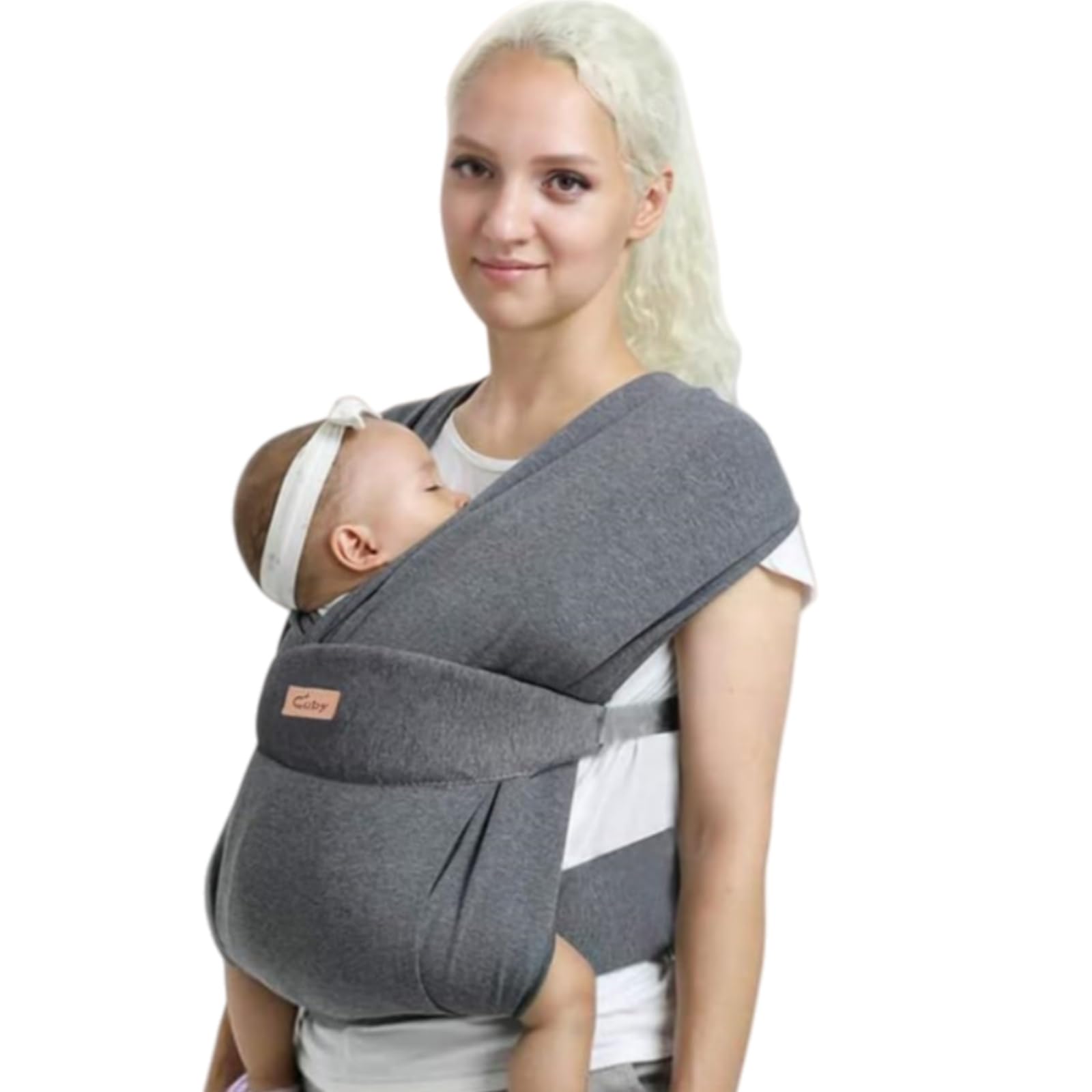 CUBY Baby Wrap Carrier Newborn, Half Buckle Ergonomic Butterfly Back Shape Baby Sling Carrier Adjustable Head Neck Support Kangaroo Front Backpack with Head Cover Toddler Newborn Sling Up to 35LBS