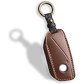 QBUC for BMW Genuine Leather Key Fob Cover – Luxury Protective Case with Keychain, Compatible with 2023-2025 BMW 7 Series 740/760i, i5, i7, iX, X1, X5, X6, X7, XM (Brown Leather)