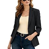 Suit Blazer for Women Open Front Business Work Office Outfit Ruched 3/4 Sleeve Slim Fit Jacket