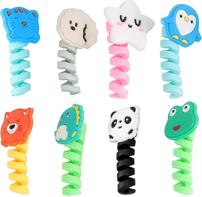8x Silicone Cable Protector Cartoon Cute Charger Cord Organizer Data USB Mobile