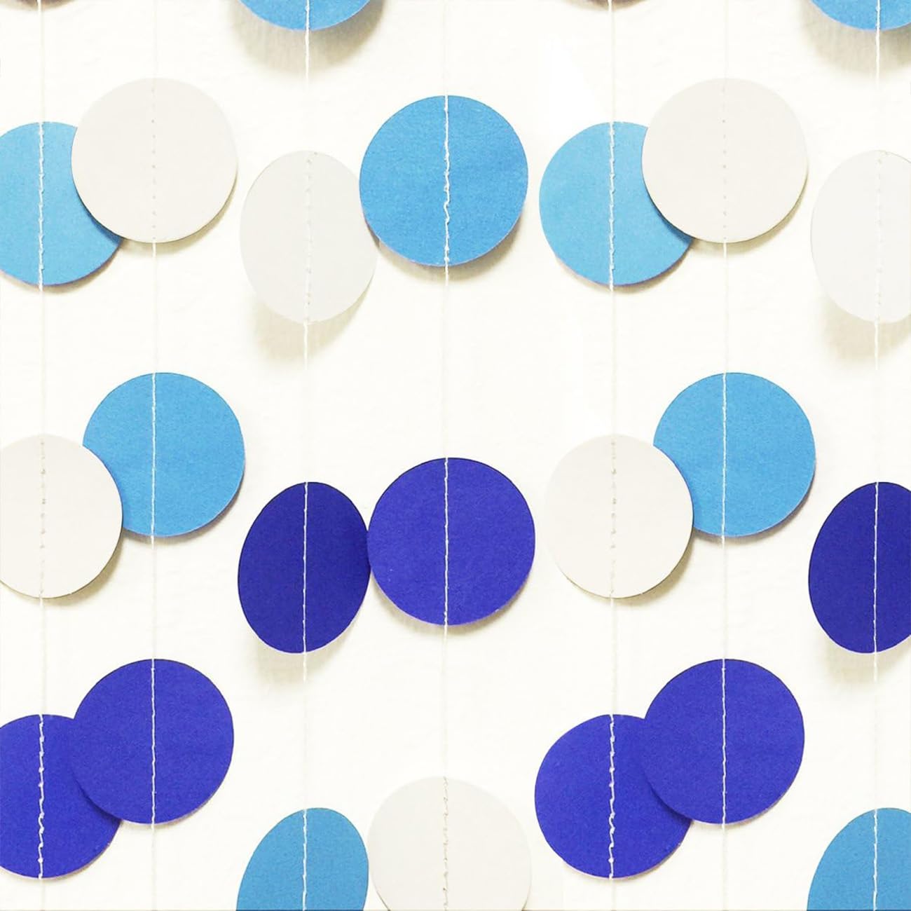 Blue and White Hanging Paper Garland,Circle Dots Paper Decoration for Party(52 Ft/4 Pack)