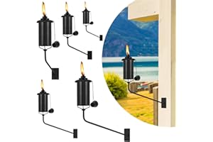 FAN-Torches Wall Mounted Citronella Torches Set of 6, 16 oz Garden Torches for Outside, Refillable Flame Light Torch, Outdoor Metal Torch for Yard, Patio, Deck, Garden, Party, Landscape