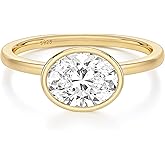 EAMTI 3CT Engagement Rings for Women Oval Cut CZ Solitaire Promise Wedding Bands Travel Bezel East West Ring 14K Gold Plated Size 4-10