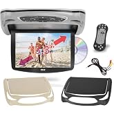 Pyle Car Roof Mount DVD Player Monitor 13.3 inch Vehicle Flip Down Overhead Screen- HDMI SD USB Card Input with Built-in IR Transmitter for Wireless IR Headphone, 3 Style Colors - Pyle PLRD146