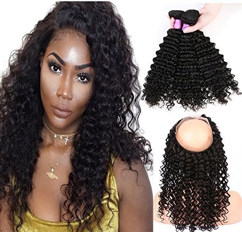 Sexy Weave Brazillian Deep Wave 2 Bundles with 10 12 14 16 18 20 Inches 360 Frontal Unprocessed Cheap Virgin Human Hair Wigs Extensions Natural Color for Women