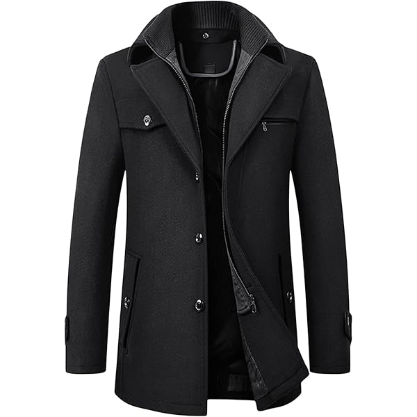 Men's Double Collar Woolen Tweed Coat Thickened Medium