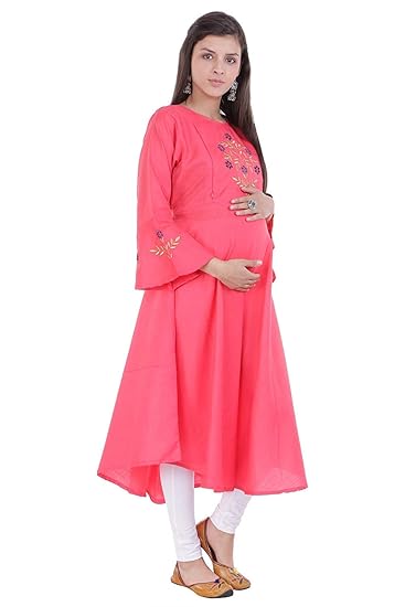 Women's Rayon Maternity/Nursing/Easy Feeding/Breastfeeding/Kurti/Straight Kurta/Dress/with Zippers For PRE and Post Pregnancy