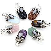 Zotoone 5Pcs Natural Stone Pendants, Crystal Quartz Pendant Charms Healing Reiki Gemstone Pendants for DIY Necklace Bracelet Jewelry Making Womens (Random Color)