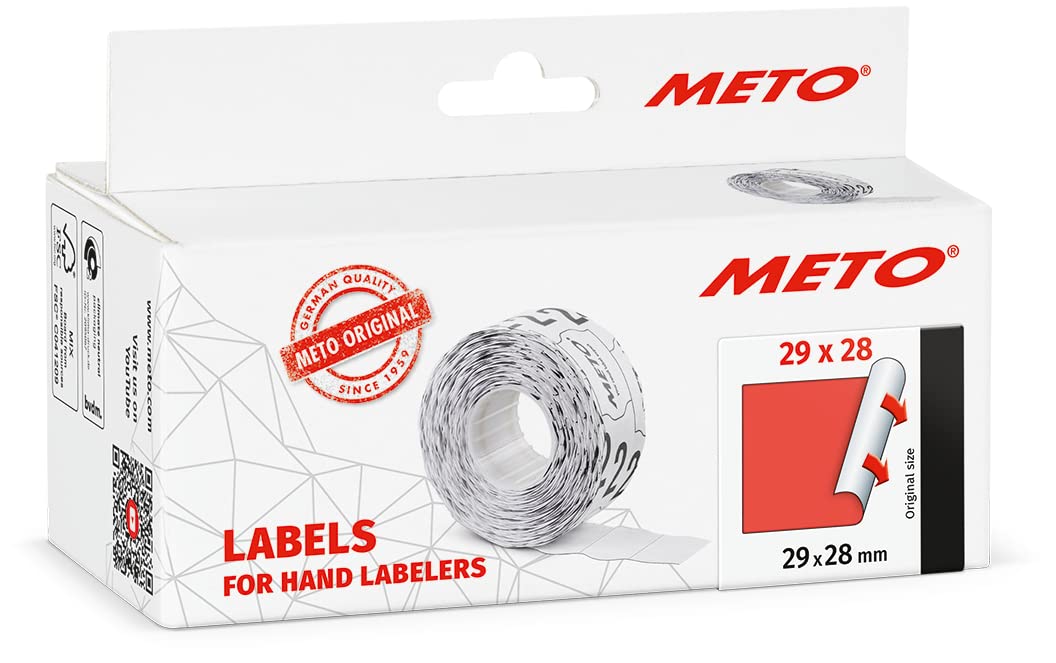Meto Price Gun Labels (29×28 mm, Two-line, 3,500 Labels, Fluorescent red, Permanently Adhesive, for METO, Contact, Sato, Avery, Tovel, Samark etc.)