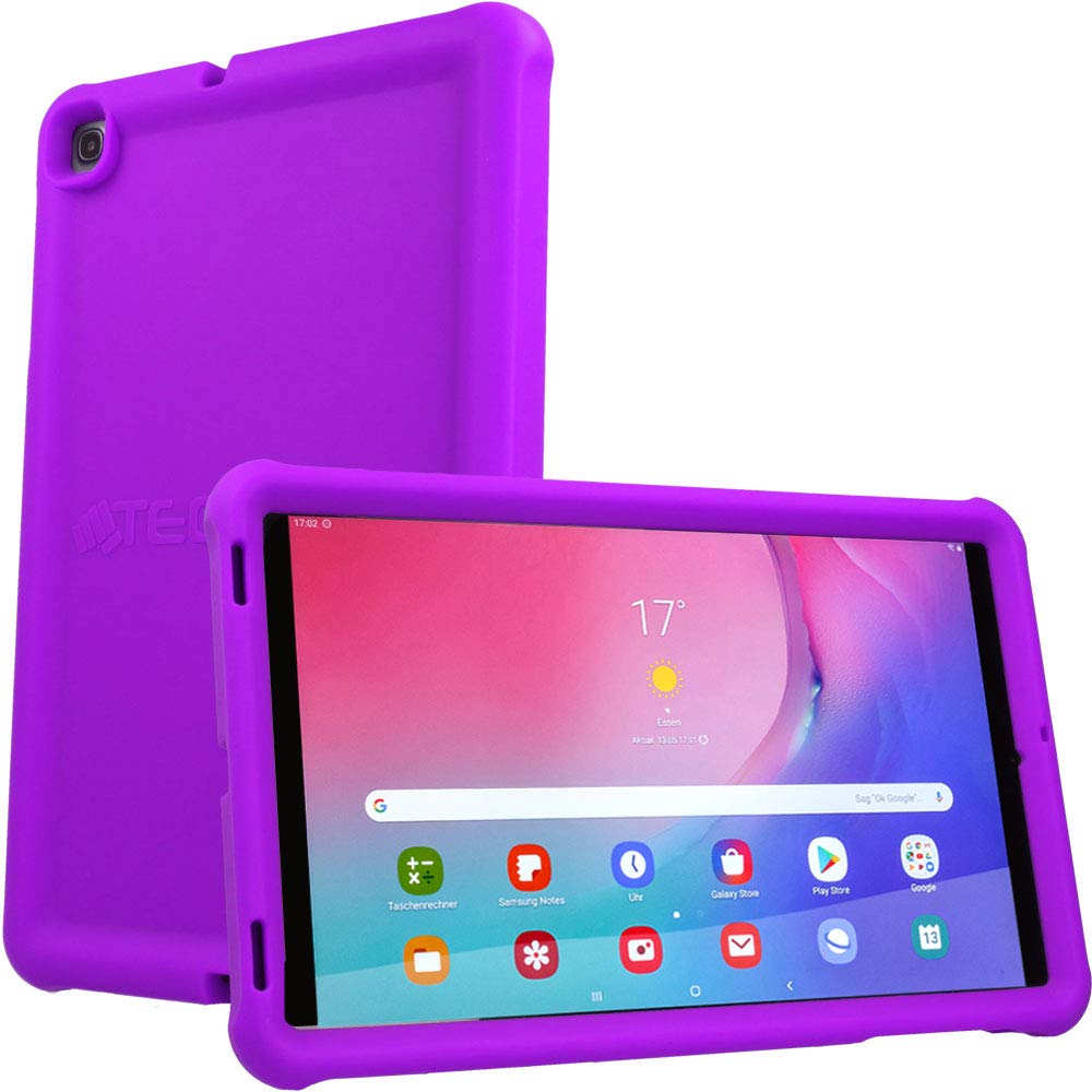 TECHGEAR Bumper Case fits New Samsung Galaxy Tab A 10.1" 2019 (SM-T510 / SM-T515) Rugged Shockproof Soft Silicone Protective Easy Grip Anti-Slip Case with Screen Film, Kids Proof Case [PURPLE]