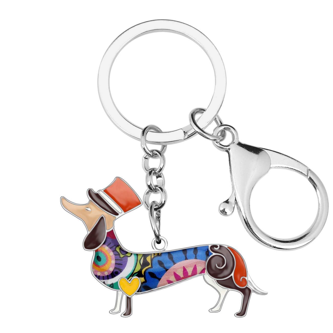 BONSNY Enamel Metal Dachshund Dog Key Chains For Women Girl Car Purse bag Rings Charms Pets Gift (Brown)