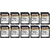【5-Yrs Free Data Recovery】 GIGASTONE 128GB SD Card 10-Pack, 4K Camera Pro, UHS-I A1 V30 SDXC Memory Card 4K UHD Video Speed up to 150MB/s, Compatible with Digital Camera, with 10 Mini Cases
