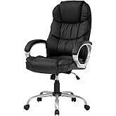 FDW Office Chair Computer High Back Adjustable Ergonomic Desk Chair Executive PU Leather Swivel Task Chair with Armrests Lumbar Support (Black)