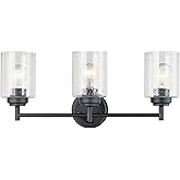 Kichler Winslow 21.5” Vanity Light in Black with Clear Seeded Glass, 3-Light Modern Bathroom Lighting Fixture, 45886BK