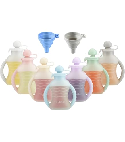 Lot De 4 Pochettes Réutilisables En Silicone 160 Ml PandaEar – Sans BPA, Pour Purées Bébé, Smoothies, Yaourts, Idéal Voyage