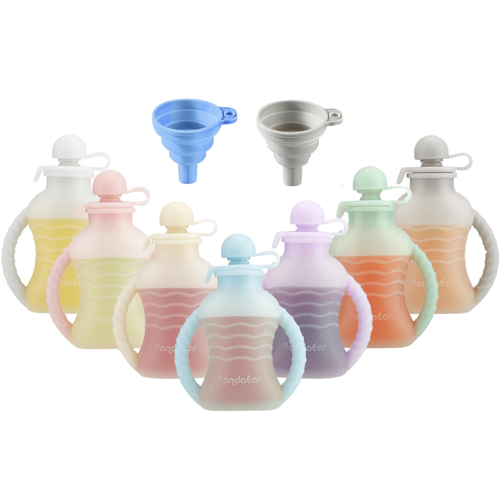 Photo 1 of PandaEar 7-Pack Reusable Silicone Baby Food Pouches with Handles, 4oz Refillable Squeeze Pouches for Toddlers & Infants, BPA-Free Self-Feeding Yogurt & Smoothie Bags, Includes 2 Funnels