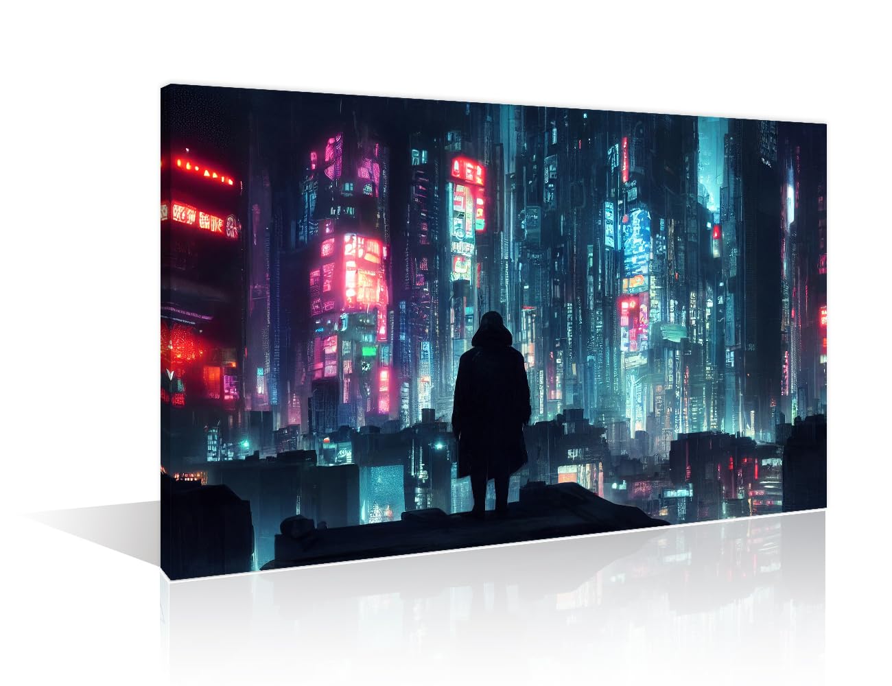 1 Pieces Cyberpunk City Full of Neon Lights Wall Art Wall Painting Future City Concept Pictures Print On Canvas Modern Canvas Prints Wall Decor Artwork Framed Poster Office Wall Decor, (24" Wx36 H)