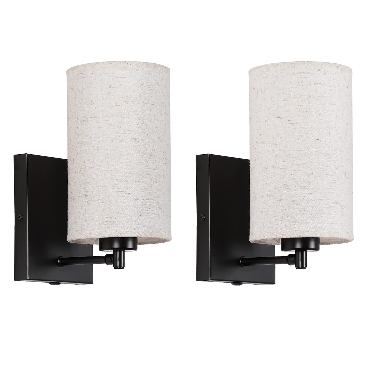 GLADFRESIT Modern Wall Light Set of 2 Cylindrical Beige Fabric Shade Wall Sconce Indoor Wall Lamp for Living Room Dining Room Bedside Reading