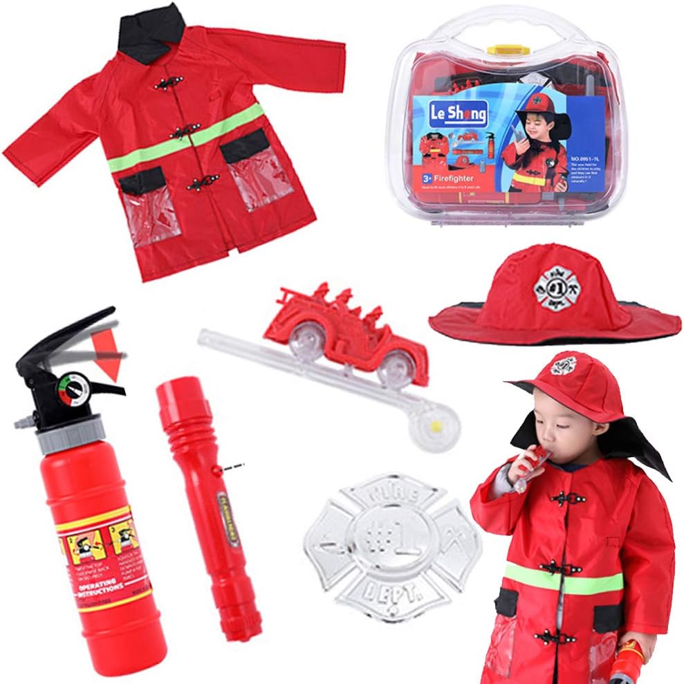 Siwo Fireman Toys,Children Fireman Role Play Games Toy Sets,Fireman Costume Toy Complete Firefighter Accessories