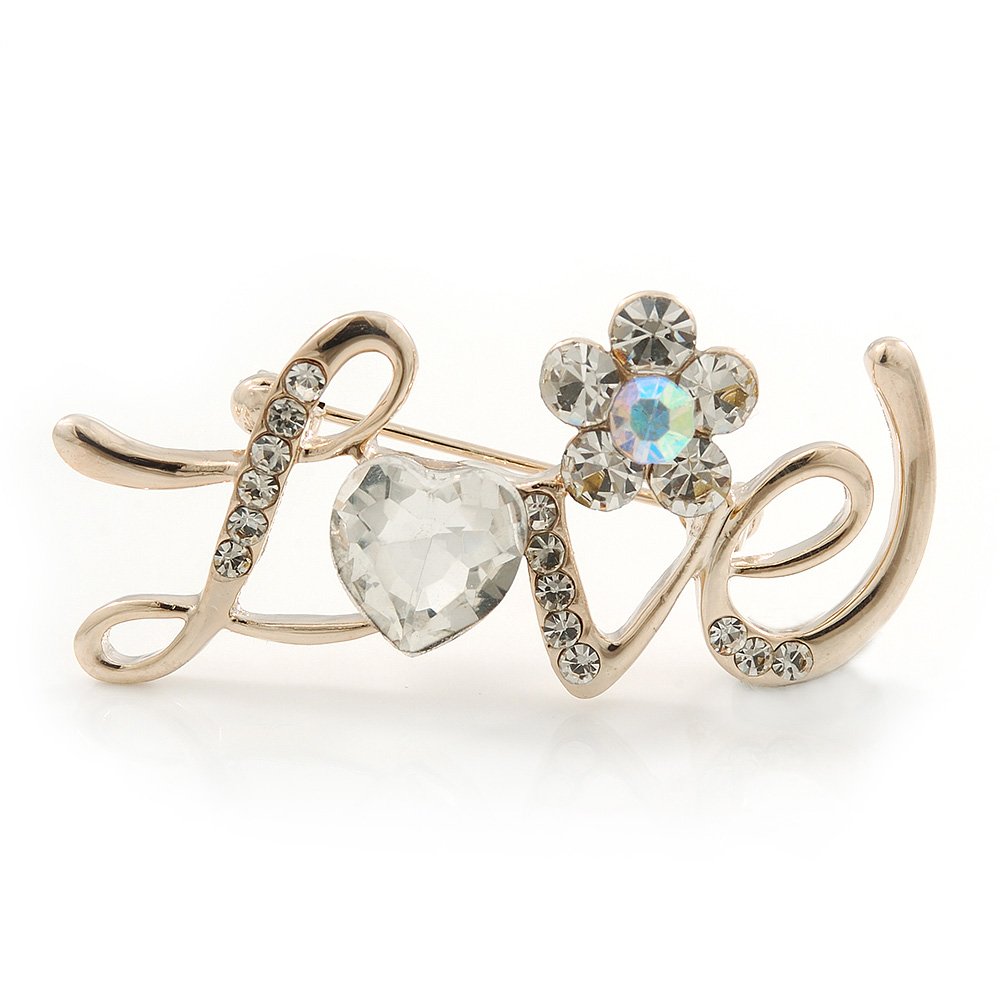 Gold Plated Crystal 'Love' Brooch - 45mm Length