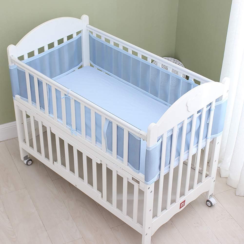 4-Sided Baby Breathable Crib Bumper,Airflow Safe 3D Mesh Crib Liner,Free from Entanglement Risk Design Blue