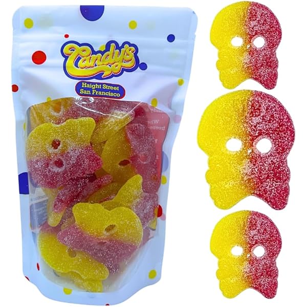 BUBS Dizzy Skulls Swedish Candy - 1/2 Pound Sour Foam Skulls With Bubble Gum Flavor