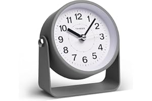 TIMESS Analog Alarm Clock, Silent Non-Ticking Quartz Movement, Battery-Operated with Snooze & On-Demand Light, Easy to Set Gentle Wake Bedside Desk Clock, Ideal for Home, Travel, Office (Gray)