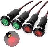 Linkstyle 4PCS 12mm (1/2") LED Indicator Lights, 12-24V Panel Mount Lamp | IP67 aluminum housings and 18AWG 8in wires resist water dust vibration for durable use for automotive marine panels Green+Red