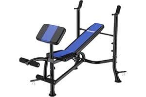 DONOW JX Fitness Olympic Weight Bench with Squat Rack 450lbs Workout Press Barbell Leg Extension, Preacher Curl, and Storage for Home Gym Lifting Strength Training (No Bar & Weights)