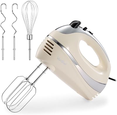 VonShef Hand Mixer Electric Whisk 300W 5 Speeds 2 Beaters 2 Hooks Cream