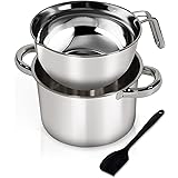 Double Boiler Pot Set,1250ML/1.1QT Mixing Bowl for Chocolate Melting, 2200ML/ 2QT 304 Stainless Steel Pot With Silicone Spatu