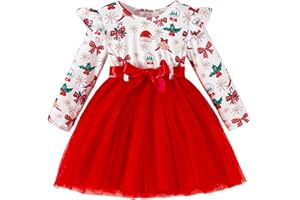 VARMILO Toddler Girls Dresses Long Sleeve A-Line Swing Christmas Dress with Belt,for Xmas,New Year Party,Family Gathering