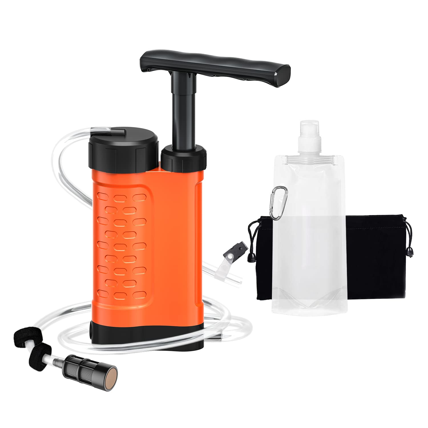 Ginkin Water Filter Pump, 0.01 Micron 5-Stage Water Filter,Portable Outdoor Emergency and Survival Gear - Camping, Hiking, Backpacking (Orange)