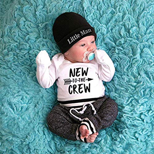 WEXCV Babykleding jongens outfit 3 stuks lange mouwen alfabet print rompers top + broek + hoed kleding set herfst winter… - Image 3