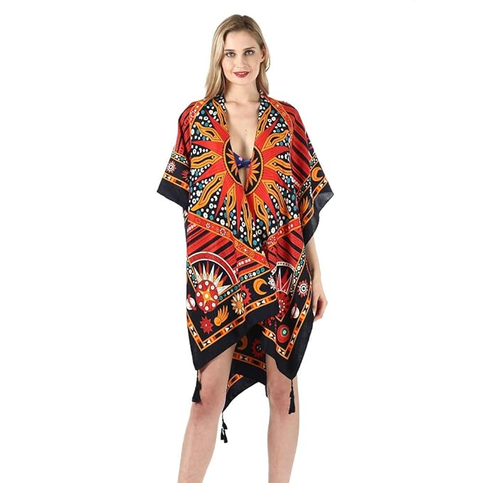 Womens Beach Cover Up Swimsuit Kimono Cardigan With Vintage Floral Print