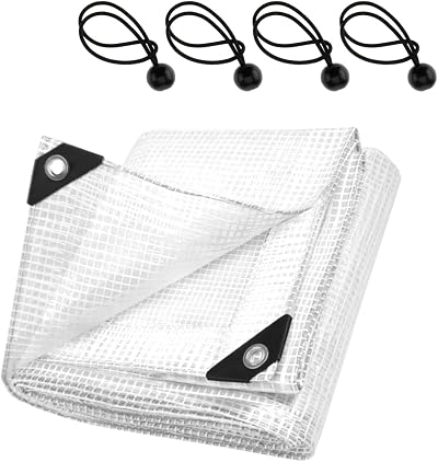 SolaDirect Clear Reinforced Tarpaulin 100GSM 2 x 3 m with 4 Ball Bungees
