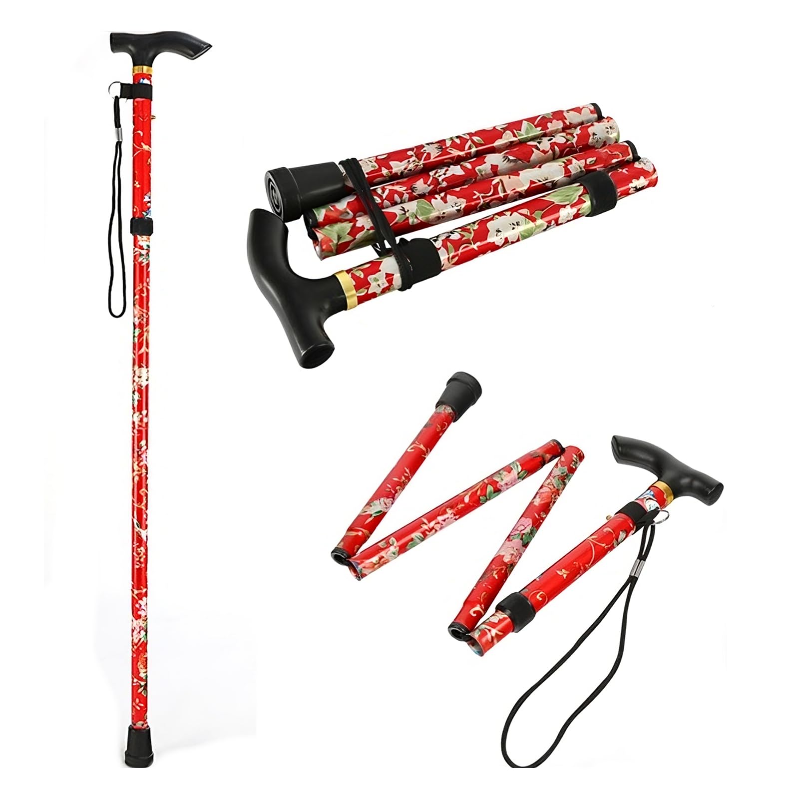 Folding Walking Stick for Women - Lightweight Portable & Foldable Walking Aid - Travel Walking Cane for Ladies, Elderly, and Adults (Red)