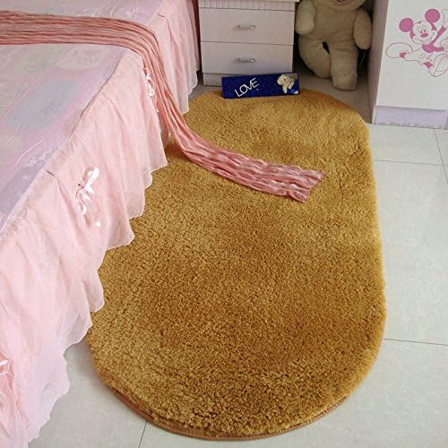 Hoomy Fluffy Floor Runners Oval Polyester Floor Mats for Bedroom Water Absorption Bedside Floor Runner Khaki 31"X62"