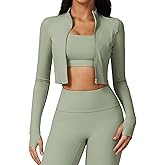 FEOYA Women Long Sleeve Full Zip Workout Crop Jacket Slim Fit Turtleneck Thumbhole Sports Track Jacket Ultra Short 2023